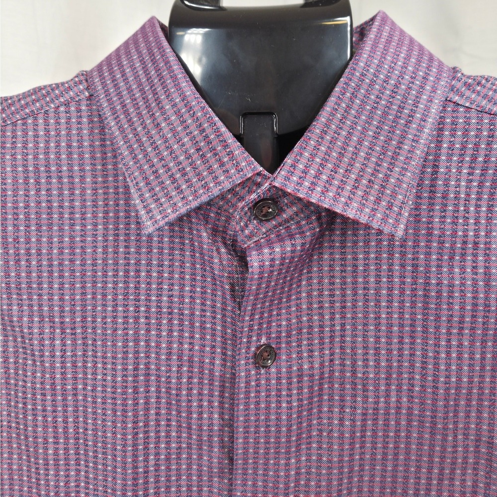 Hart Schaffner Marx Dress Shirt Men's Large Purple Check Button Front LS